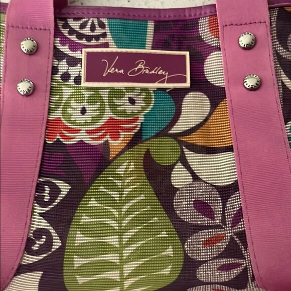 Vera Bradley Plum Crazy Purple and Multicolor Mesh Beach Floral Tote - Picture 4 of 7